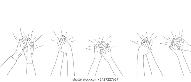 Many drawn clapping hands on white background