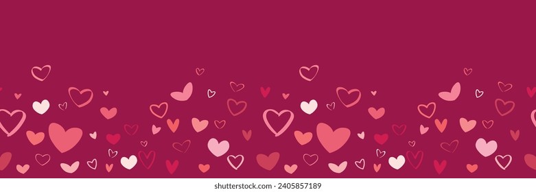 Many drawn hearts on red background. Banner for Valentine's Day