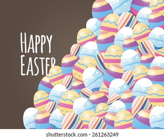 So many easter colorful eggs. Happy easter postcard.