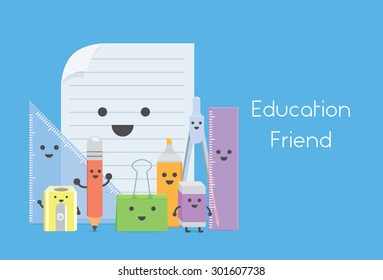 Many education equipment in character cartoon version like a education friend in school