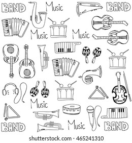 Many element music tools doodles vector art