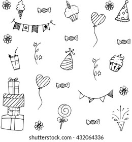 Many element party doodle vector art illustrration