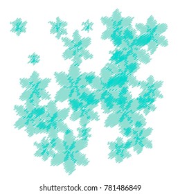 Many Embroidered Blue Flowers of Different Size on White Background