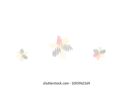 Many Embroidered Blue, Grey, Yellow and Pink Flowers of Different Size on White Background