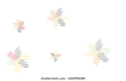 Many Embroidered Blue, Grey, Yellow and Pink Flowers of Different Size on White Background