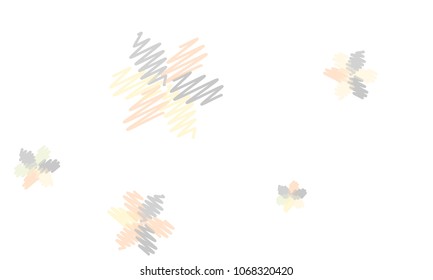 Many Embroidered Blue, Grey, Yellow and Pink Flowers of Different Size on White Background