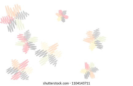 Many Embroidered Blue, Grey, Yellow and Pink Flowers of Different Size on White Background