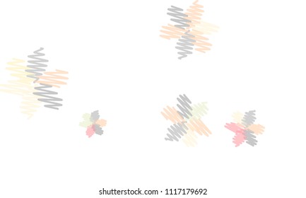 Many Embroidered Blue, Grey, Yellow and Pink Flowers of Different Size on White Background