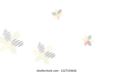 Many Embroidered Blue, Grey, Yellow and Pink Flowers of Different Size on White Background