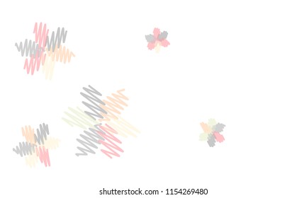 Many Embroidered Blue, Grey, Yellow and Pink Flowers of Different Size on White Background