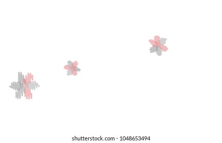 Many Embroidered Blue, Pink, Yellow and Blue Flowers of Different Size on White Background