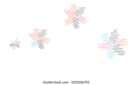 Many Embroidered Blue, Pink, Yellow and Violet Flowers of Different Size on White Background