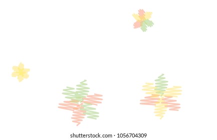Many Embroidered Blue, Pink, Yellow and Blue Flowers of Different Size on White Background
