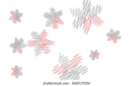 Many Embroidered Blue, Pink, Yellow and Blue Flowers of Different Size on White Background
