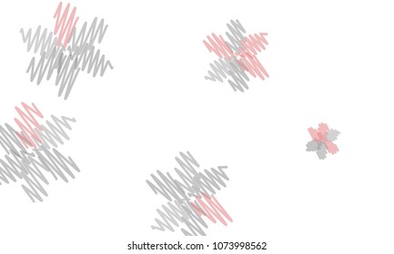 Many Embroidered Blue, Pink, Yellow and Blue Flowers of Different Size on White Background