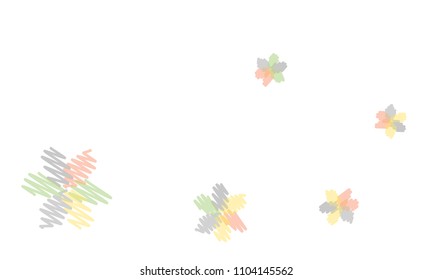 Many Embroidered Blue, Pink, Yellow and Green Flowers of Different Size on White Background