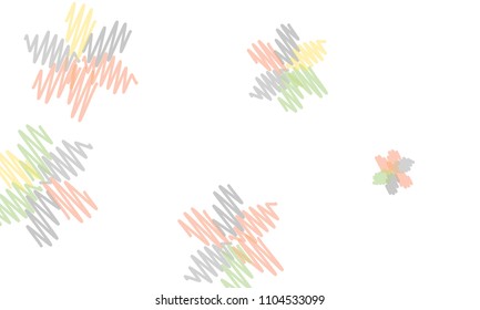Many Embroidered Blue, Pink, Yellow and Green Flowers of Different Size on White Background