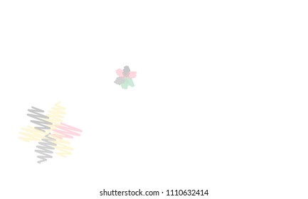 Many Embroidered Blue, Pink, Yellow and Violet Flowers of Different Size on White Background