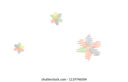 Many Embroidered Blue, Pink, Yellow and Green Flowers of Different Size on White Background