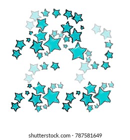 Many Embroidered Blue Stars with Black Border on White Background