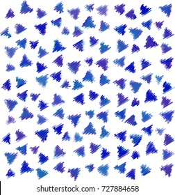 Many Embroidered Blue Triangles of Different Color Tone on White Background