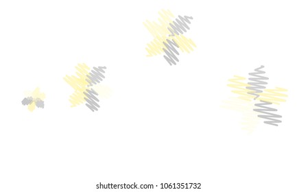 Many Embroidered Blue and Yellow Flowers of Different Size on White Background