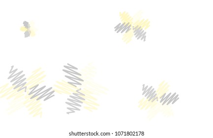 Many Embroidered Blue and Yellow Flowers of Different Size on White Background