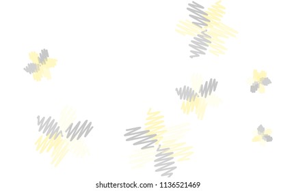 Many Embroidered Blue and Yellow Flowers of Different Size on White Background