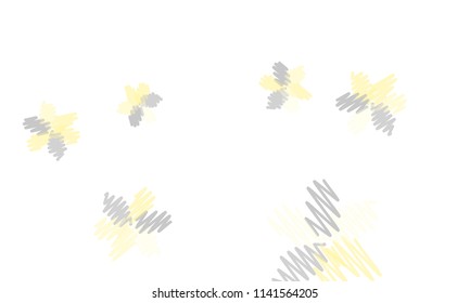 Many Embroidered Blue and Yellow Flowers of Different Size on White Background