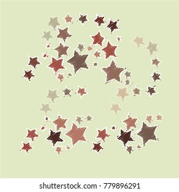 Many Embroidered Brown, Dark and Red Stars of Different Size and Opacity on Light Green Background