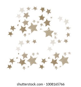 Many Embroidered Brown and Grey Stars of Different Color Tone and Opacity on White Background