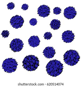 Many Embroidered Dark Blue Bubbles on White Background