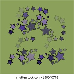 Many Embroidered Dark Blue and Violet Stars on Green Background