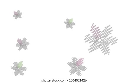 Many Embroidered Green, Blue and Violet Flowers of Different Size on White Background