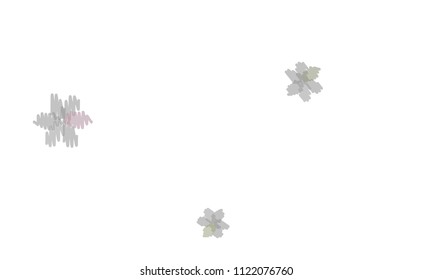 Many Embroidered Green, Blue and Violet Flowers of Different Size on White Background