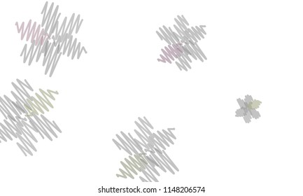 Many Embroidered Green, Blue and Violet Flowers of Different Size on White Background