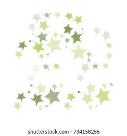 Many Embroidered Green, Grey and Blue Stars on White Background