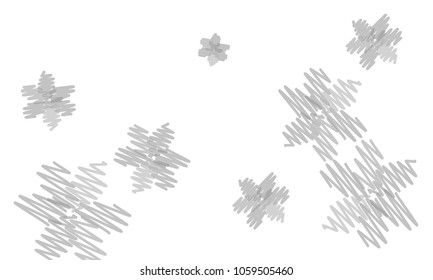 Many Embroidered Grey Flowers of Different Size on White Background