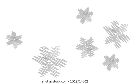 Many Embroidered Grey Flowers of Different Size on White Background