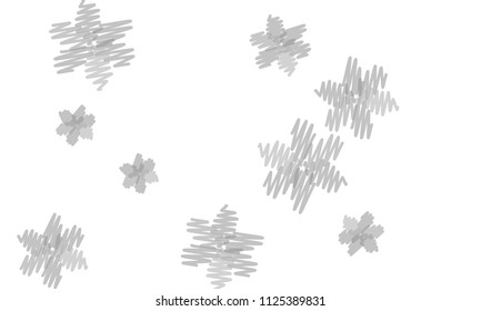 Many Embroidered Grey Flowers of Different Size on White Background