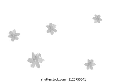 Many Embroidered Grey Flowers of Different Size on White Background