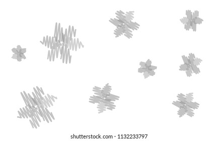 Many Embroidered Grey Flowers of Different Size on White Background