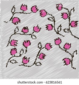 Many Embroidered Pink Flowers On Grey Background