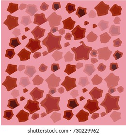 Many Embroidered Red Stars of Different Opacity and Size on Pink Background