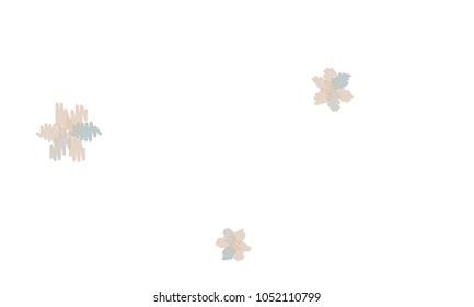 Many Embroidered Violet and Blue Flowers of Different Size on White Background