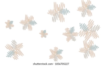 Many Embroidered Violet and Blue Flowers of Different Size on White Background