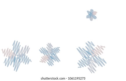 Many Embroidered Violet and Blue Flowers of Different Size on White Background