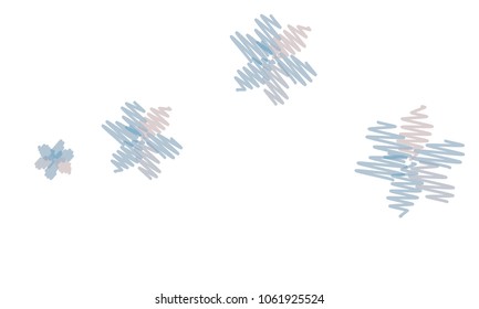 Many Embroidered Violet and Blue Flowers of Different Size on White Background