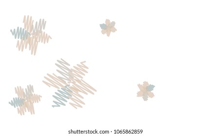 Many Embroidered Violet and Blue Flowers of Different Size on White Background