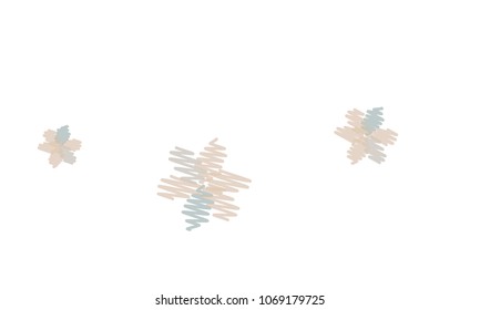 Many Embroidered Violet and Blue Flowers of Different Size on White Background